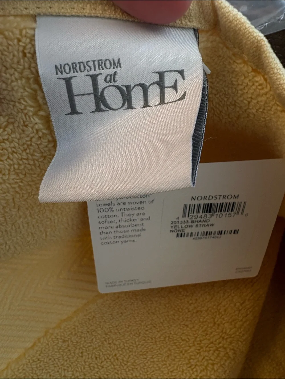 NWT Nordstrom Organic Hydrocotton Hand Towel Yellow Straw